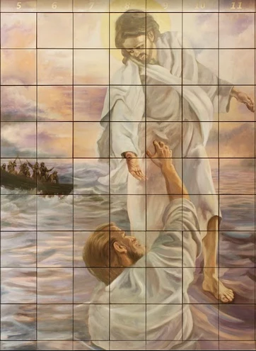 Pedro anda sobre el agua con Jesús